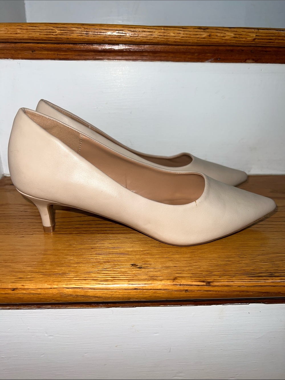 French Toast Cream Pointed-Toe Low Heel Pumps